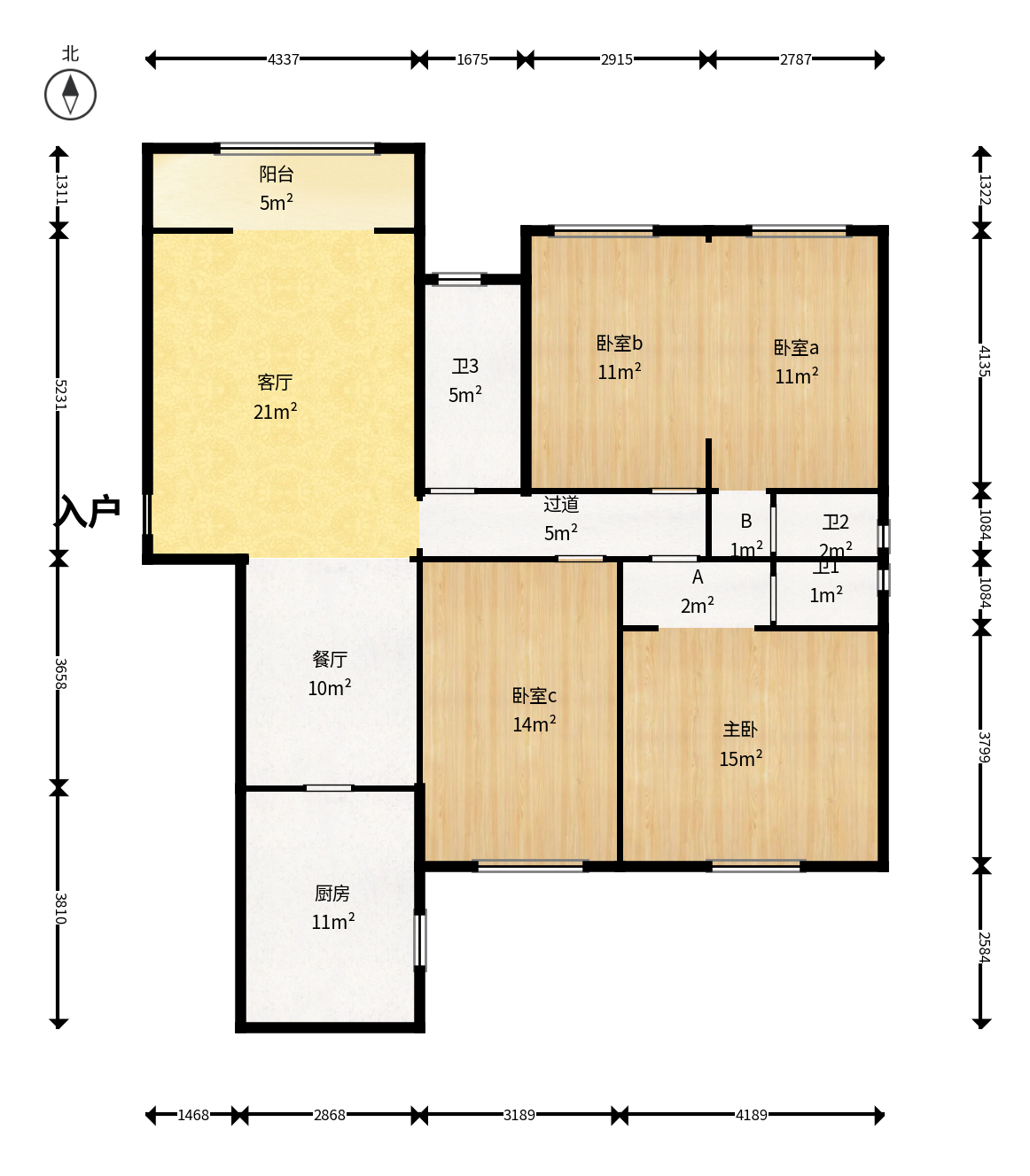 红建滨水铭城  3室2厅3卫    62.0万户型图