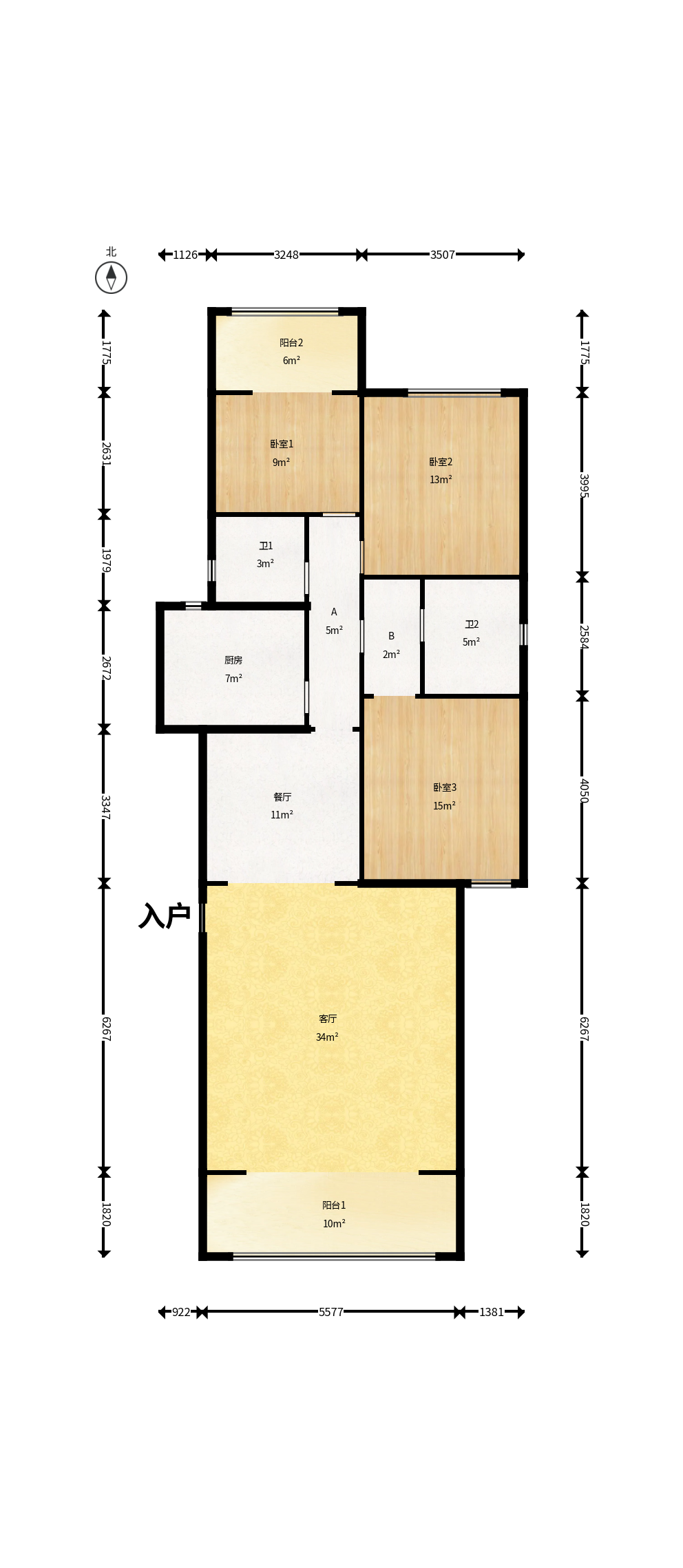 鑫天佳园  3室2厅2卫   85.00万户型图