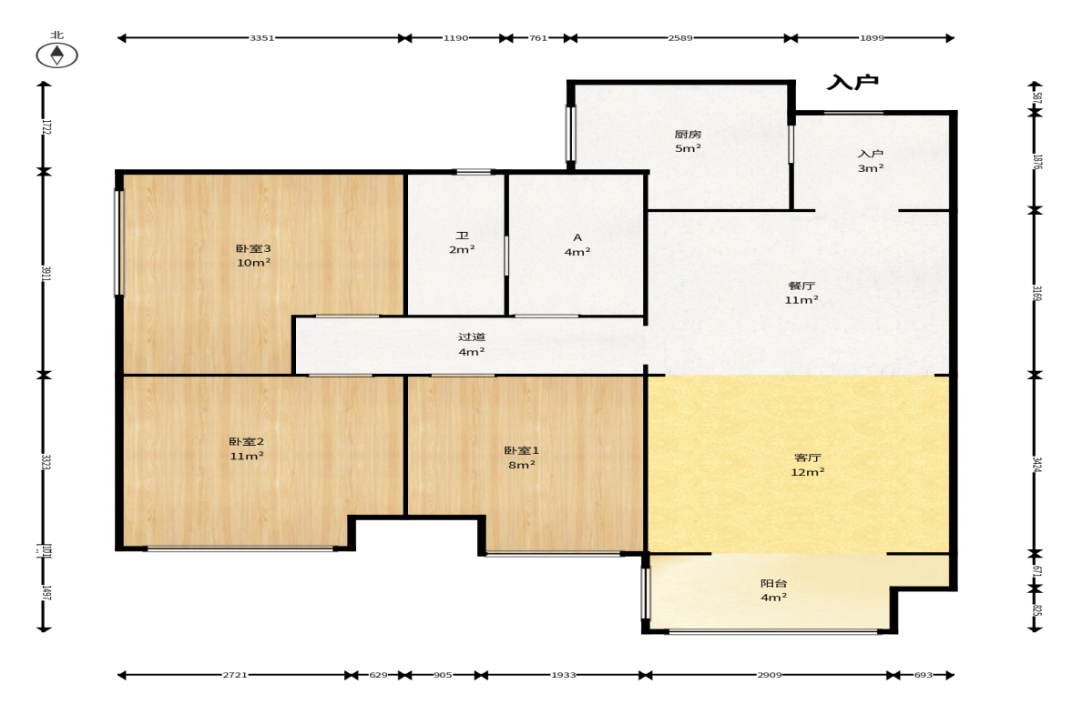 万科金域蓝湾  3室2厅2卫    75.0万户型图