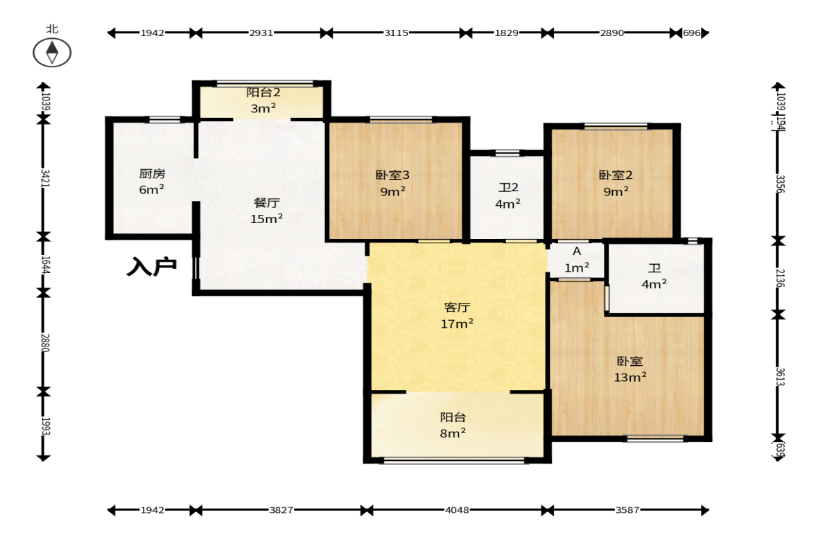 长房云时代  3室2厅2卫   105.00万户型图