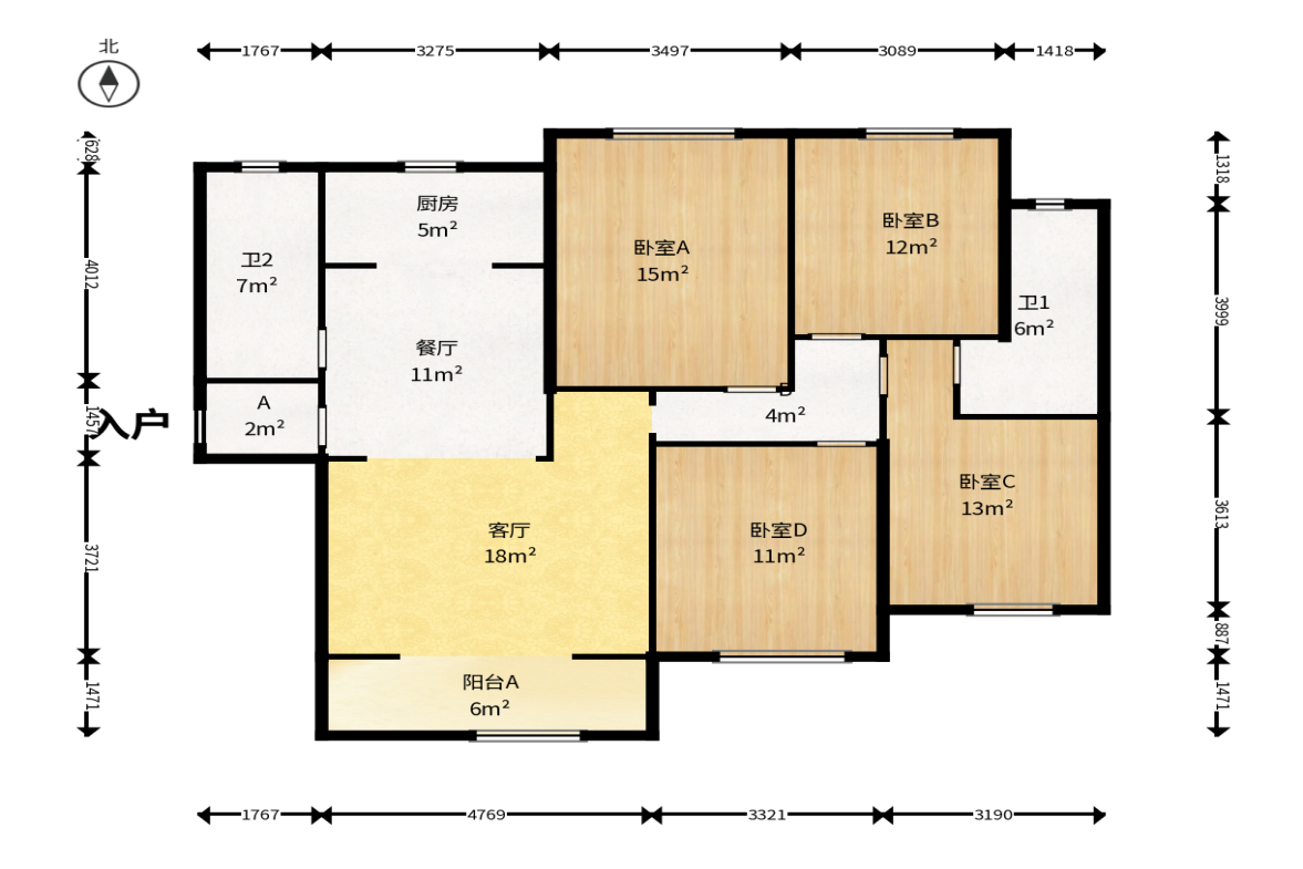 五江天街北区  4室2厅2卫   119.00万户型图