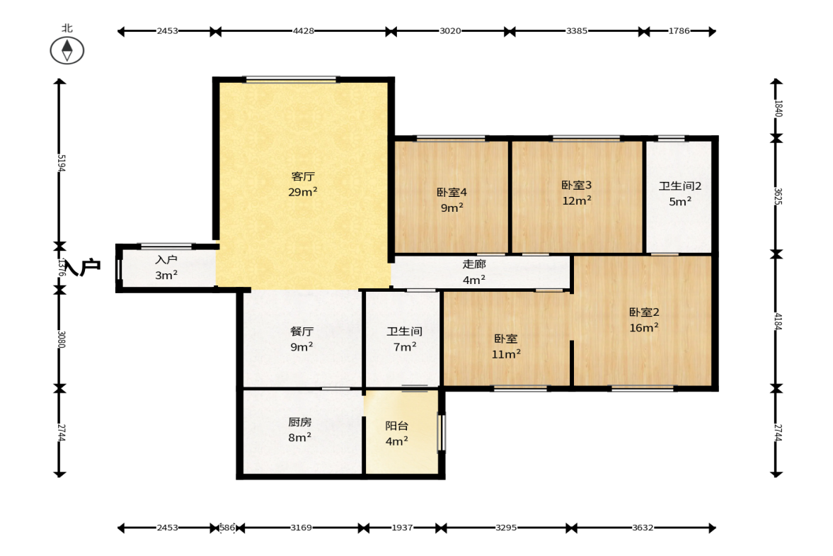 海德公园  4室2厅1卫    88.0万户型图
