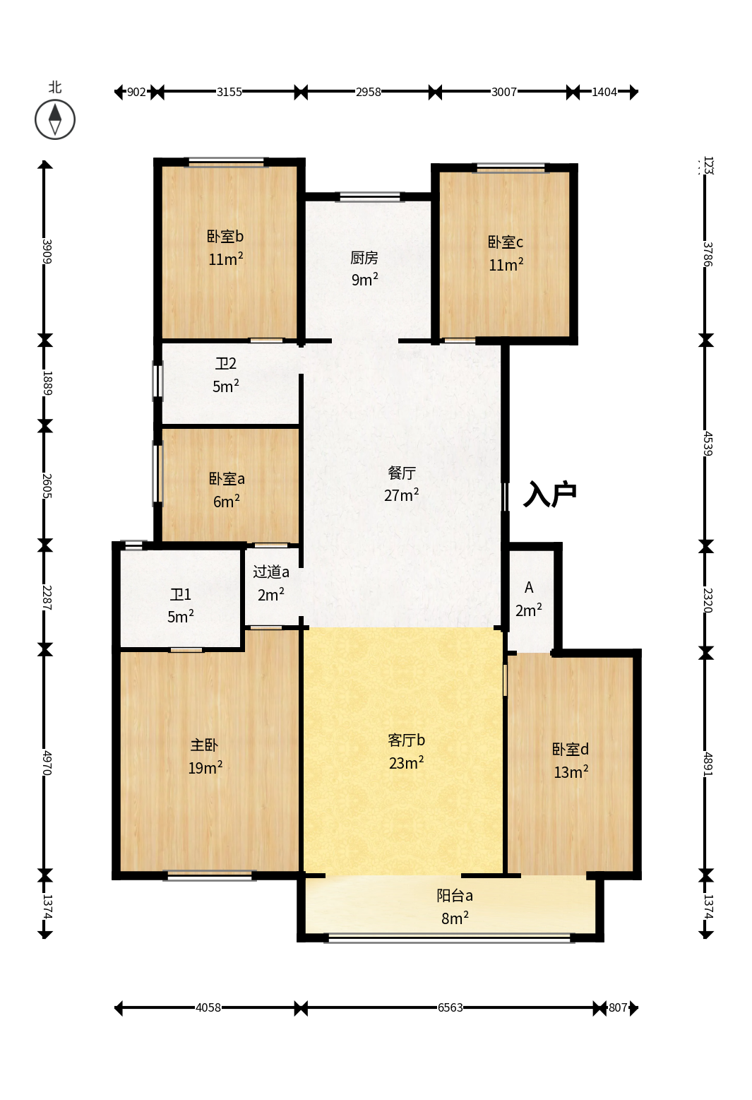 大汉汉园  5室2厅2卫    99.8万户型图