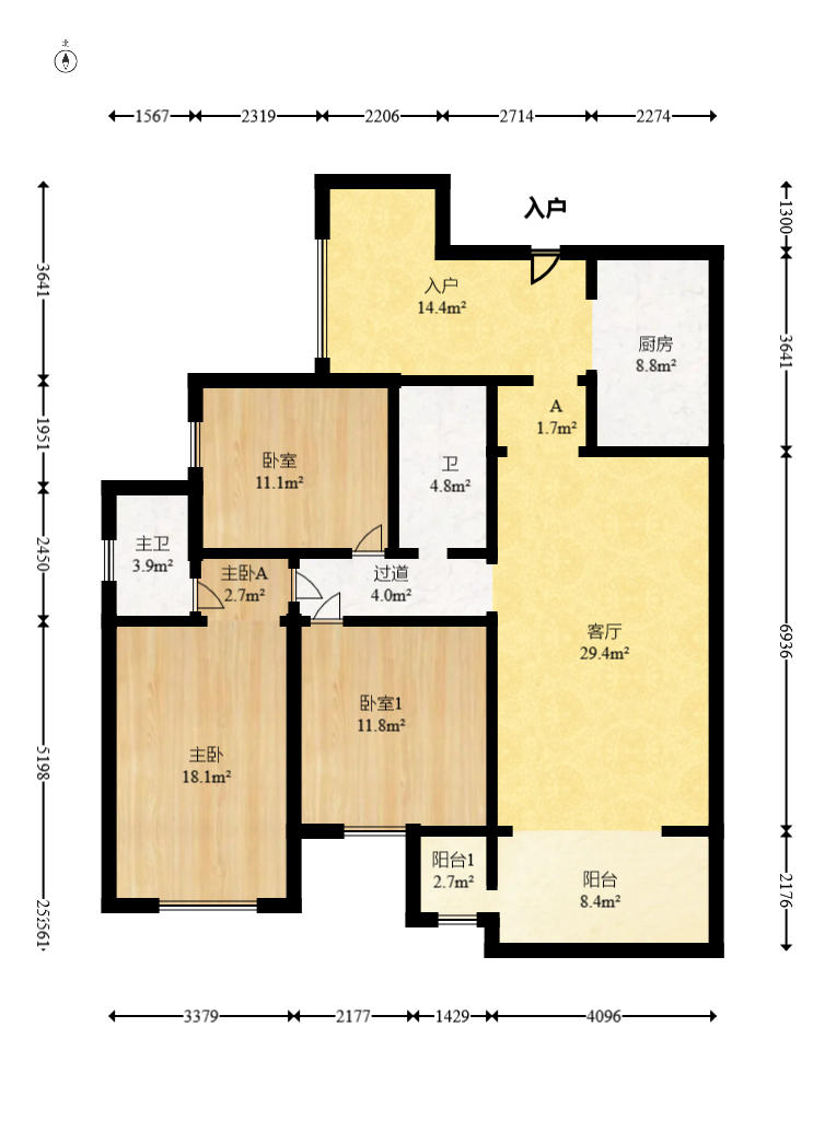 融圣国际  1室2厅1卫    165.0万户型图