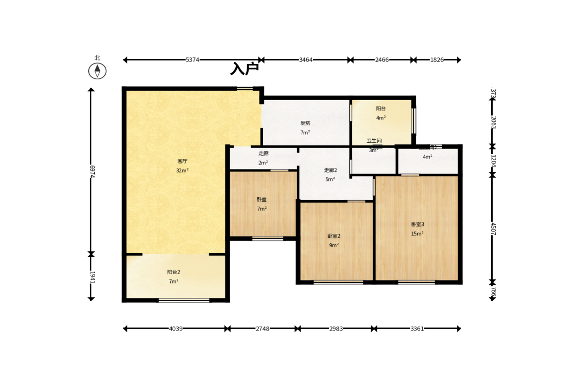 康桥长郡  3室2厅2卫    66.8万户型图