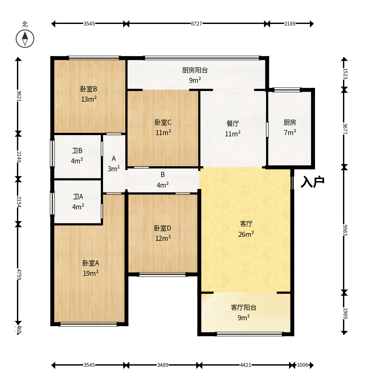 华杰天骄（滨江福源里）  4室2厅2卫    167.8万户型图