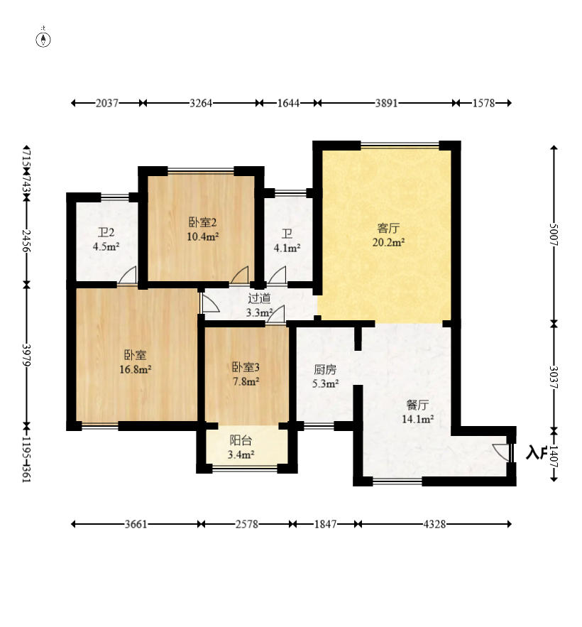 永祺西京  1室2厅1卫    122.0万户型图