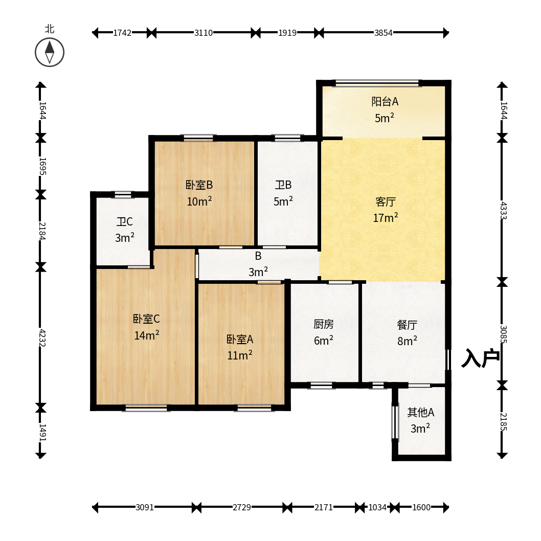 七里香榭  3室2厅2卫    76.8万户型图