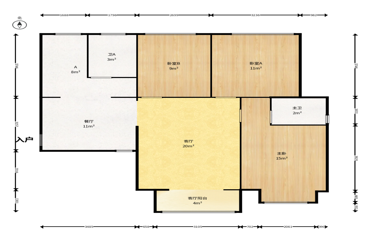 保利西海岸B区  3室2厅2卫    168.0万户型图