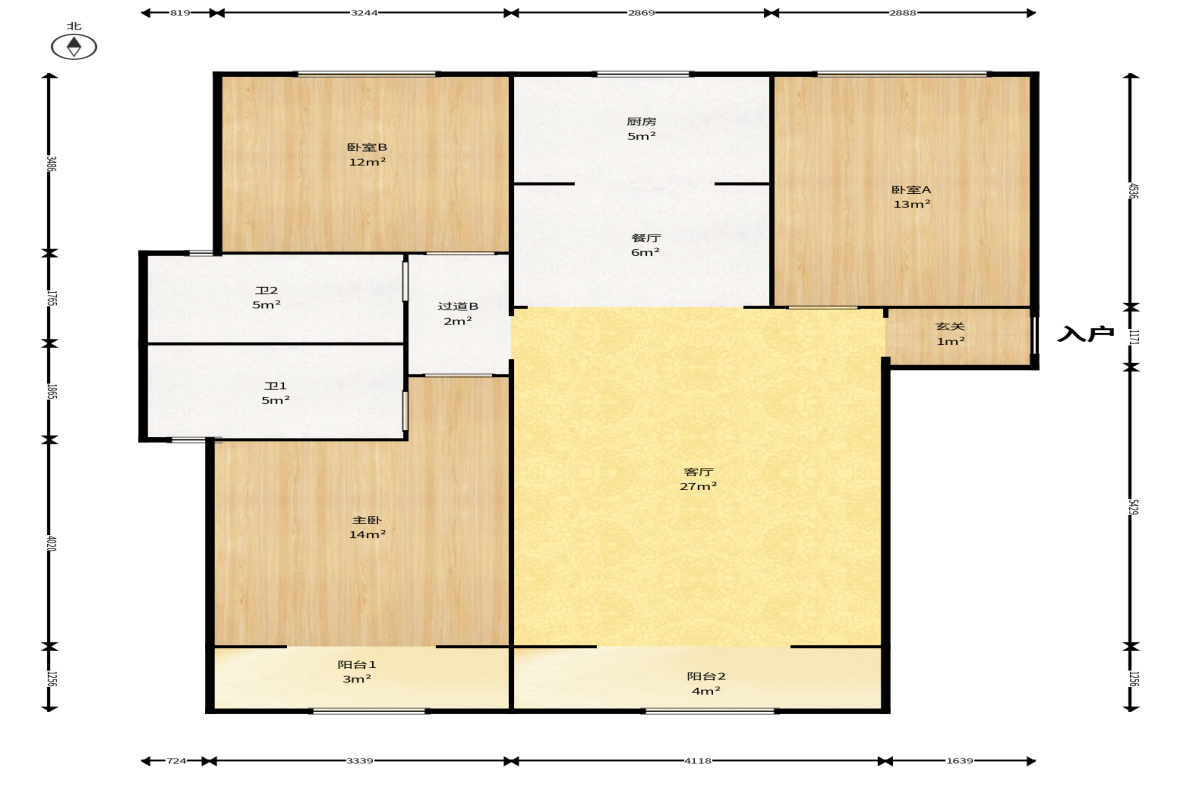 长沙融创城  3室2厅2卫    78.8万户型图