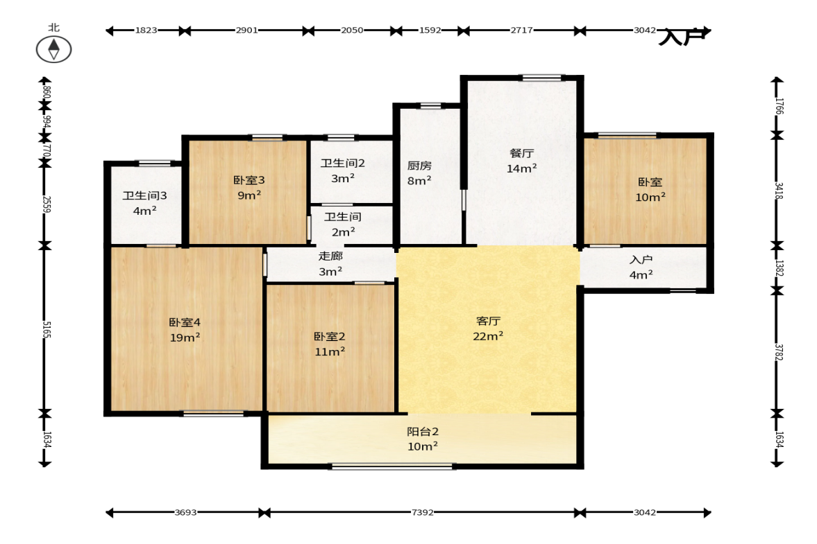 时代印记（长沙时代印记花园）  4室2厅2卫    190.0万户型图