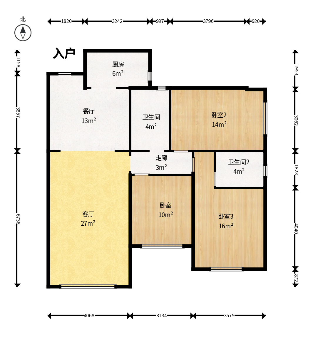 紫华郡  3室2厅2卫   72.00万户型图