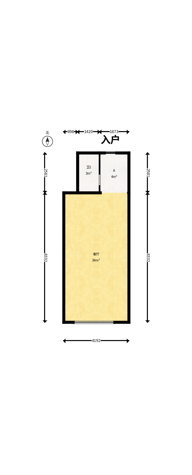 京武浪琴山一、二期  1室1厅1卫    48.0万户型图
