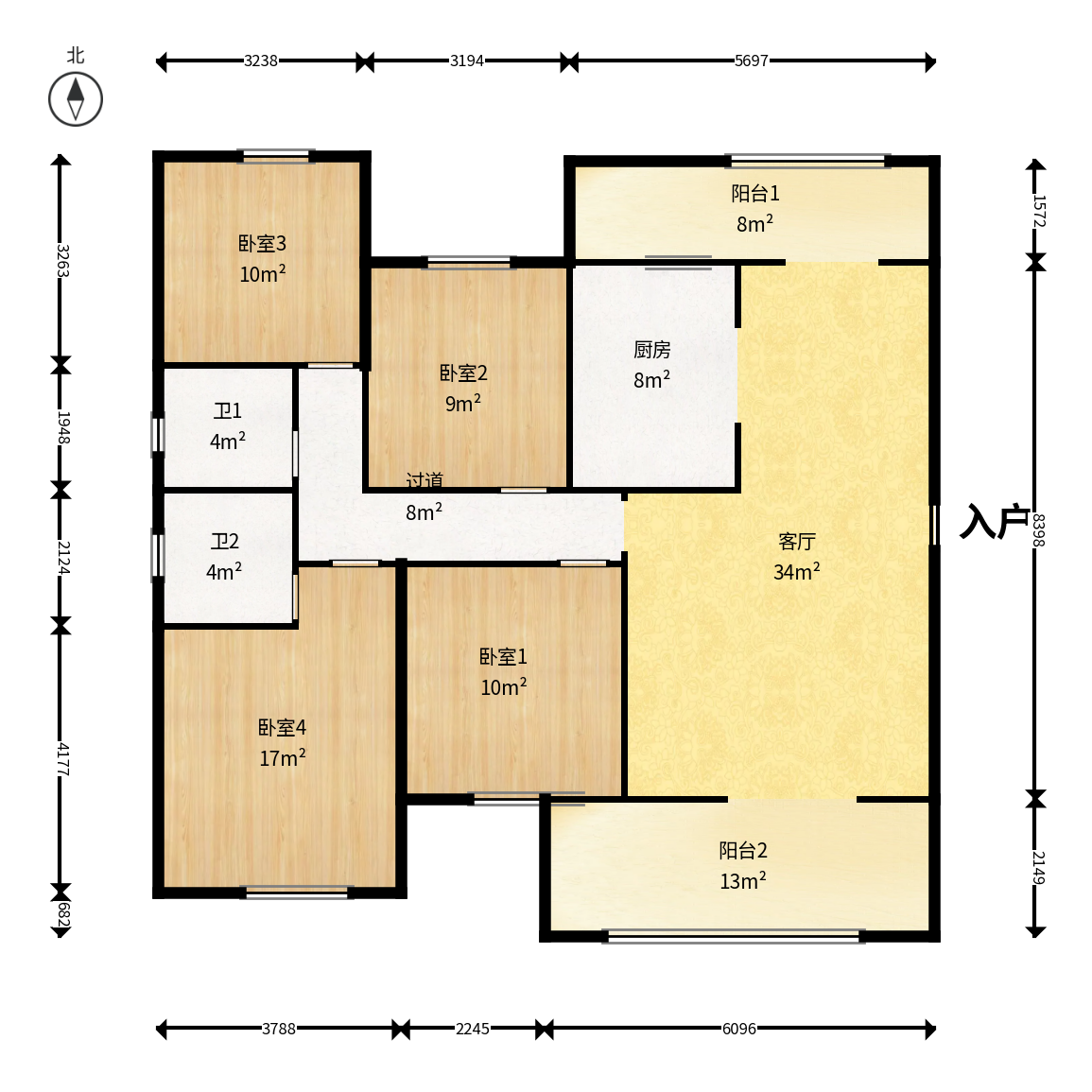 润和湘江天地D区  4室2厅2卫    137.0万户型图