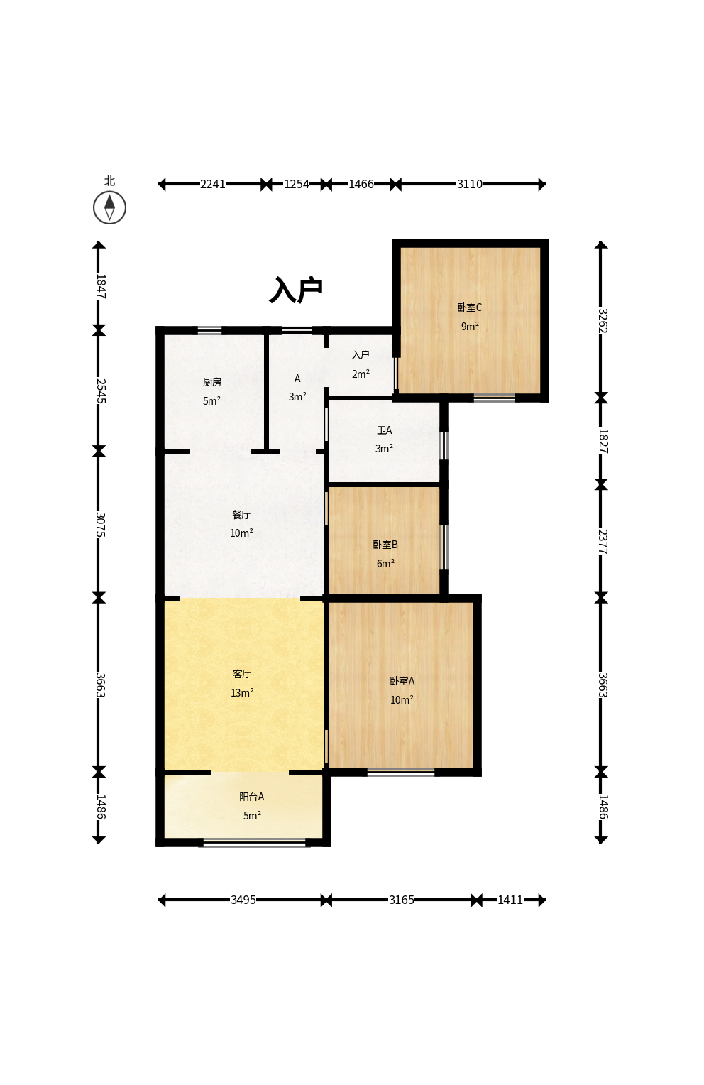 卓越蔚蓝城邦  3室2厅1卫    68.0万户型图