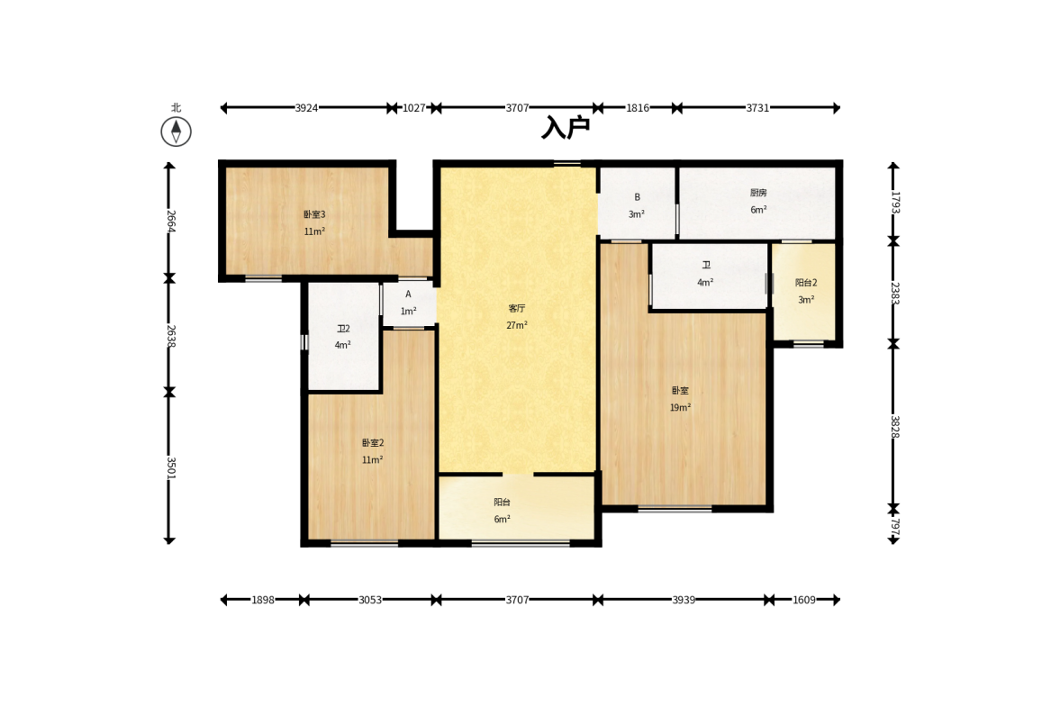 恒大华府  3室2厅1卫   160.00万户型图