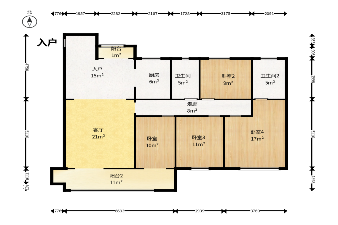 新力菩悦星都汇  4室2厅2卫    160.0万户型图