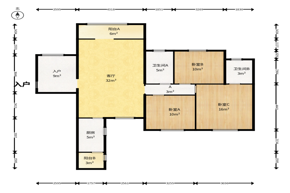 中悦领秀城  3室2厅2卫    70.0万户型图