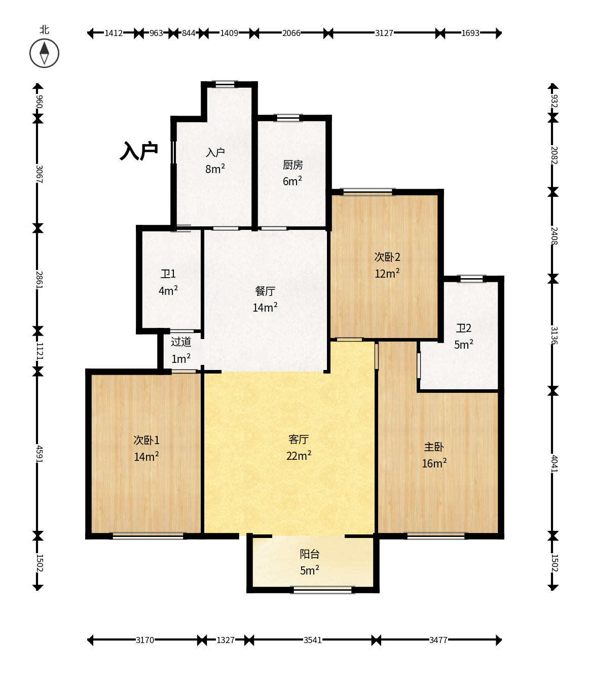 湘江世纪城星江苑  3室2厅1卫    95.8万户型图