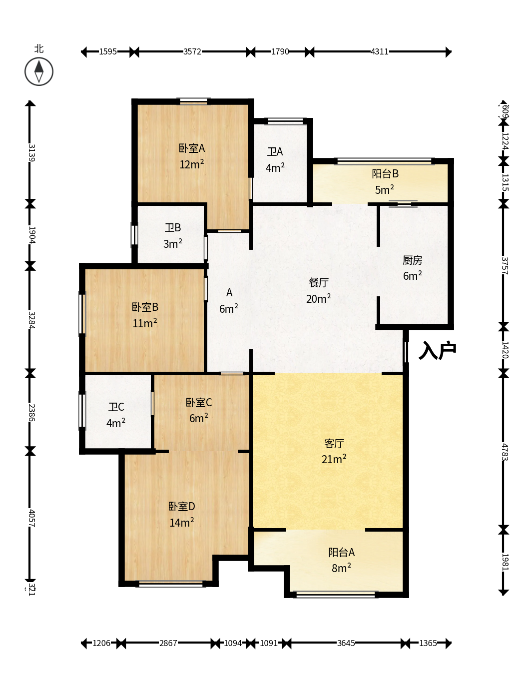 五矿万境水岸二期（五矿万境水岸和苑）  3室2厅1卫    165.0万户型图