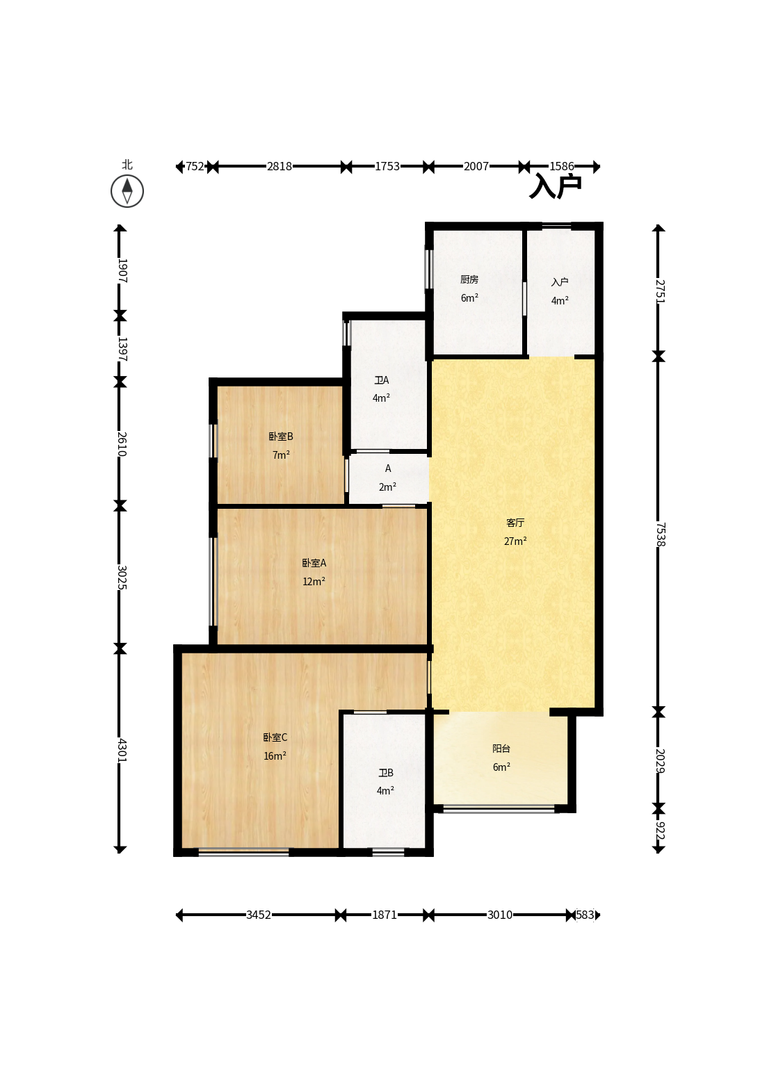 万科魅力之城  3室2厅2卫    93.0万户型图