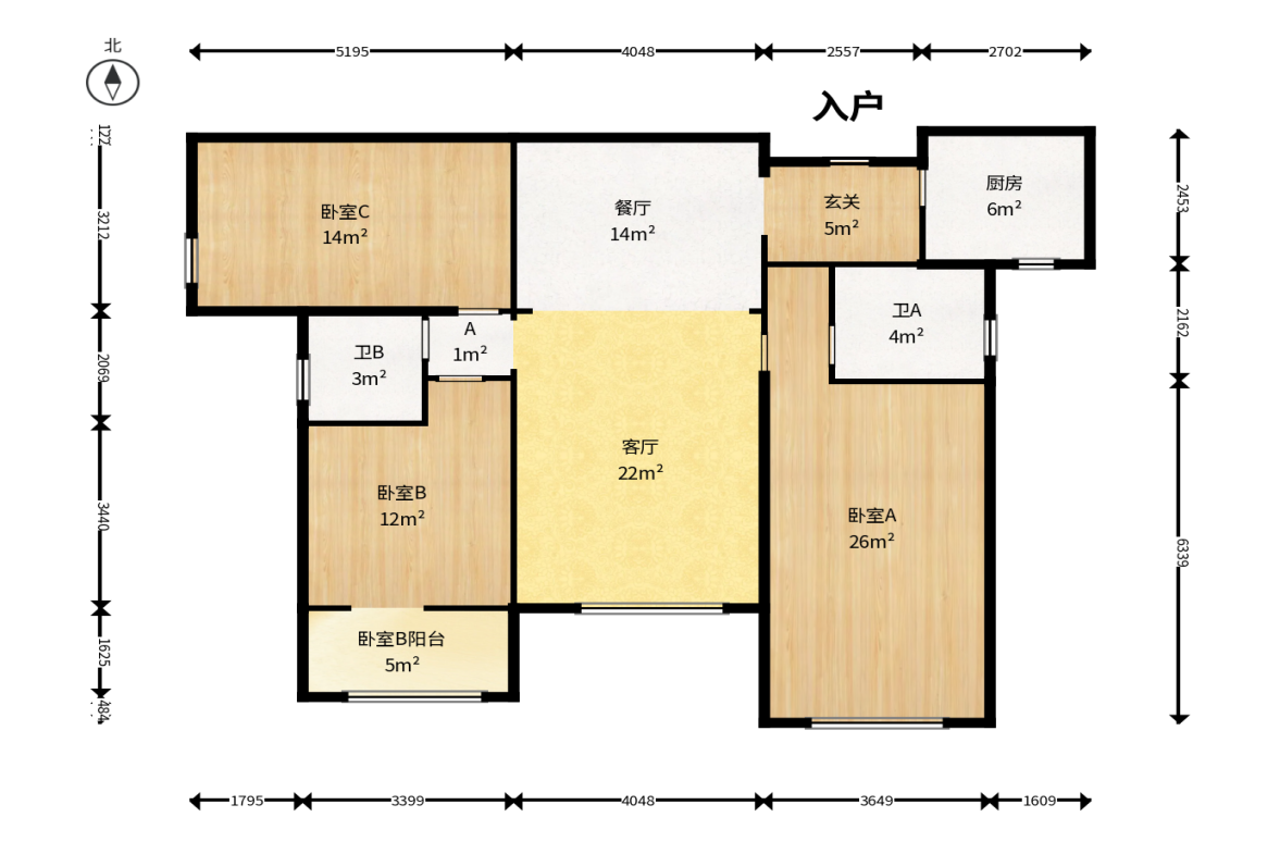 八方小区B区  3室2厅2卫    380.0万户型图