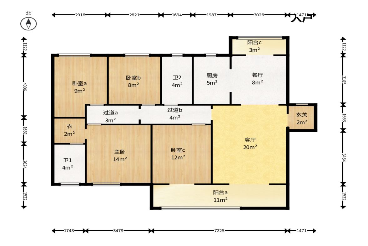 大汉汉府一期  4室2厅2卫   72.00万户型图
