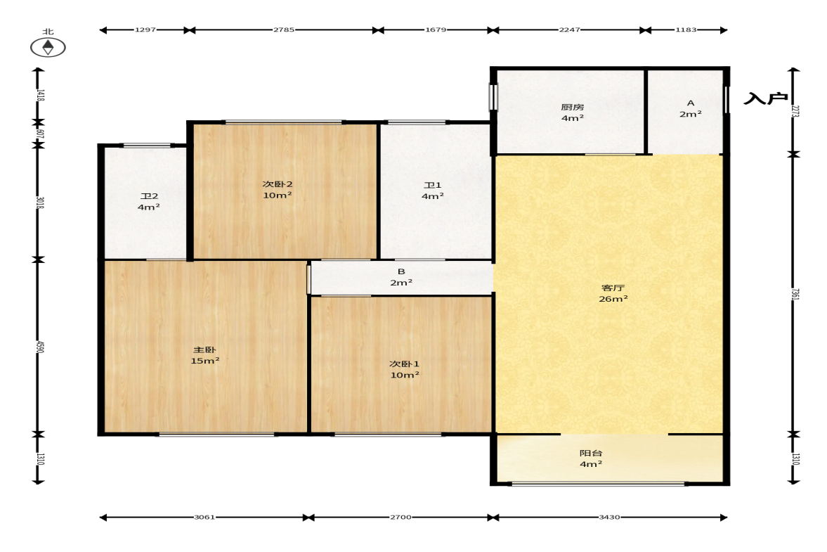 恒基凯旋门三期  3室2厅2卫    89.8万户型图