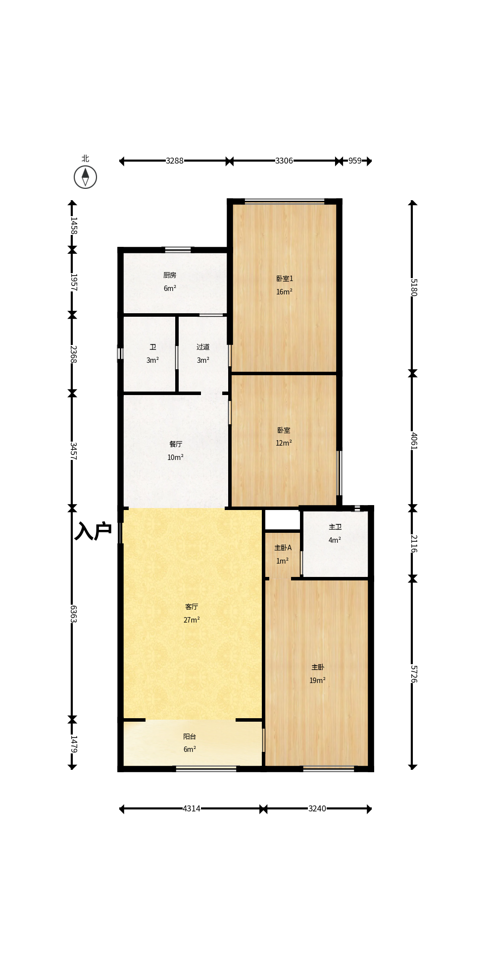 湖南省粮油食品进出口公司宿舍  3室2厅2卫    135.0万户型图