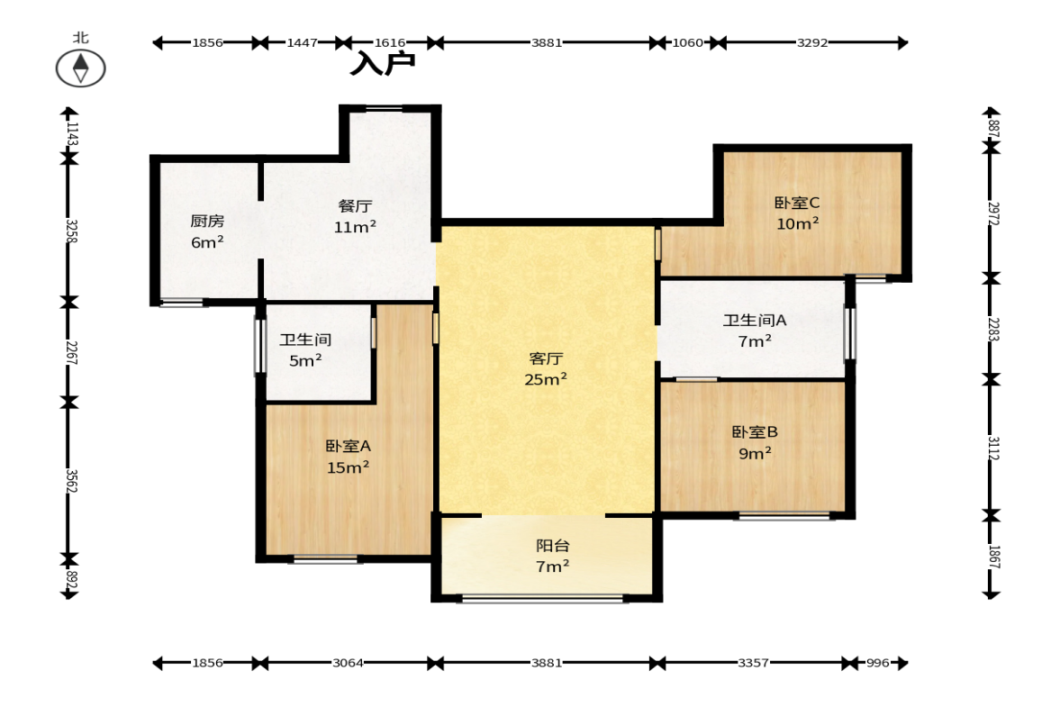 福天藏郡院子  3室2厅2卫    101.0万户型图