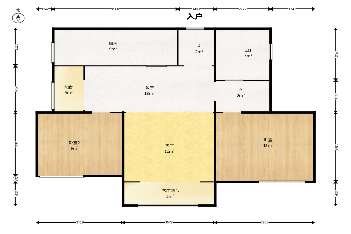 湘江雅颂居 2室2厅1卫 115.0万 湘江雅颂居 2室2厅1卫 115.0万户型图