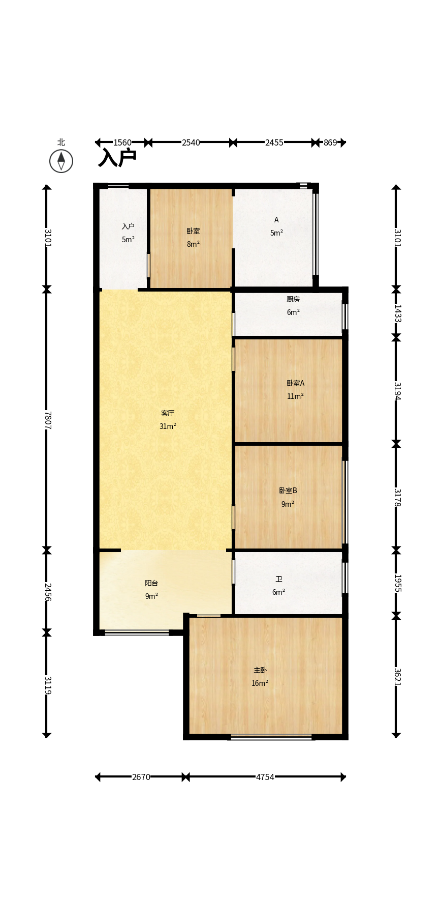 悦湖山  4室2厅1卫    85.0万户型图