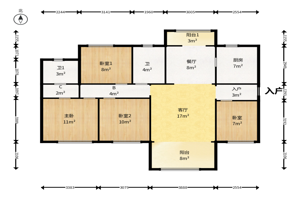 保利香槟国际 4室2厅2卫 105.0万 保利香槟国际 4室2厅2卫 105.0万户型图