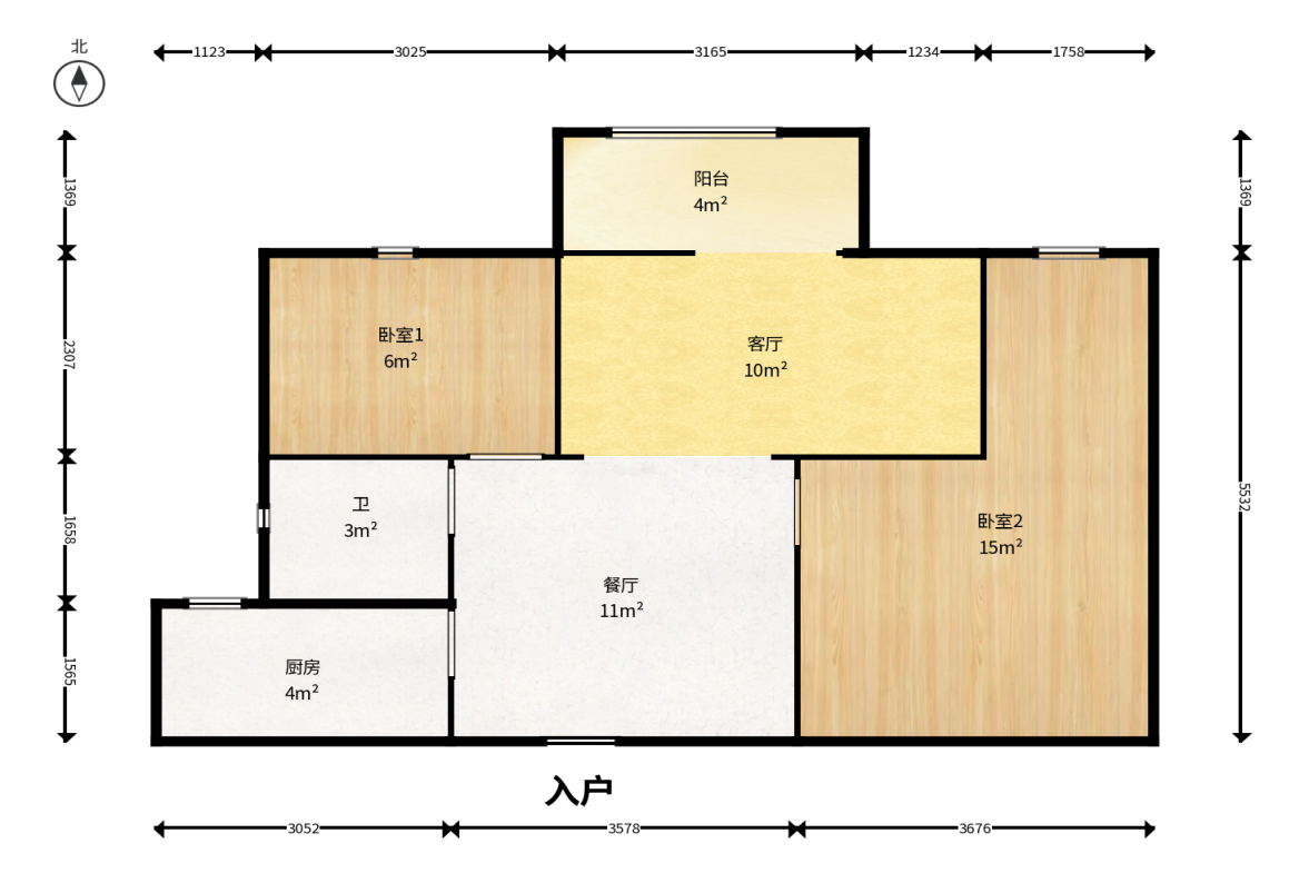 华城广场  2室1厅1卫   58.00万户型图