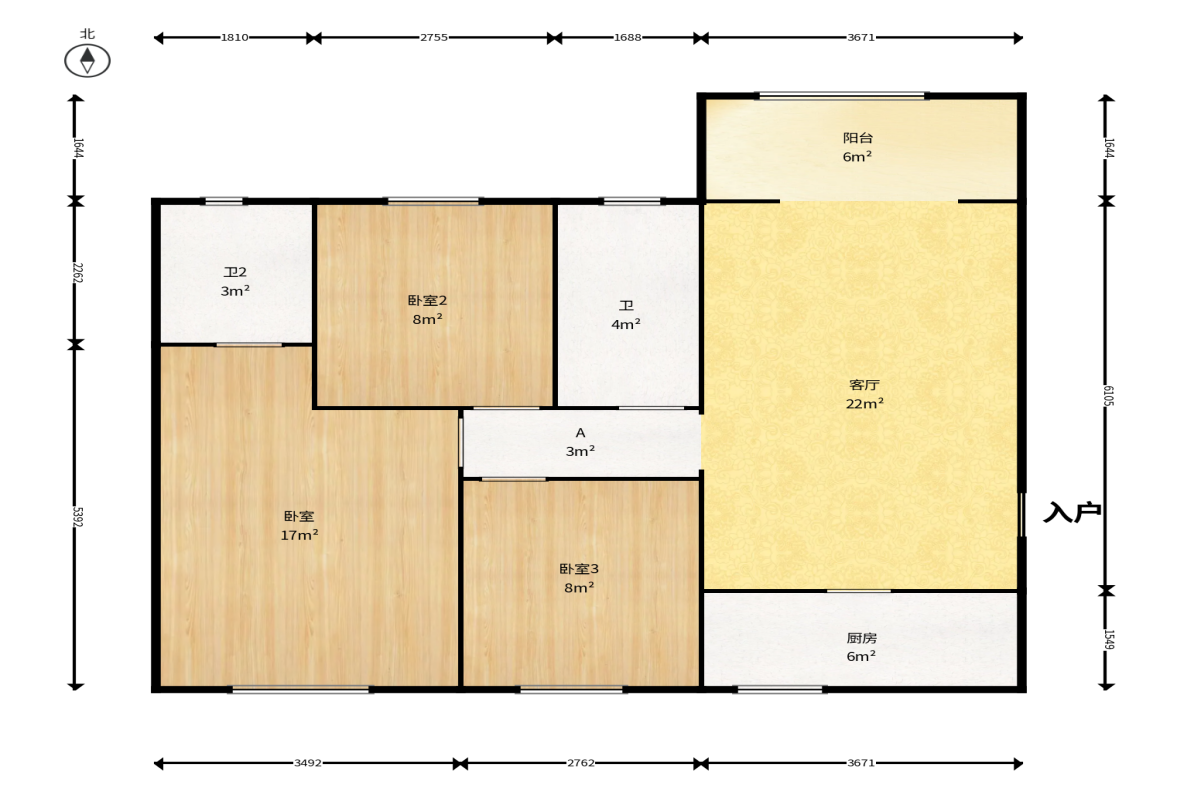 莱茵城  3室2厅2卫    85.0万户型图