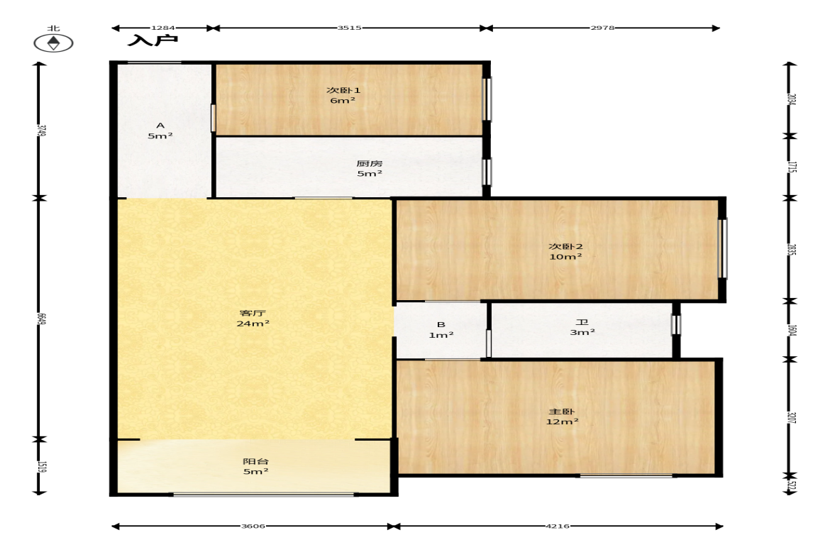 恒基凯旋门一二期  3室2厅1卫    68.8万户型图
