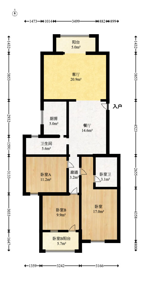 科教新村 3室2厅1卫 106.0万 科教新村 3室2厅1卫 106.0万户型图