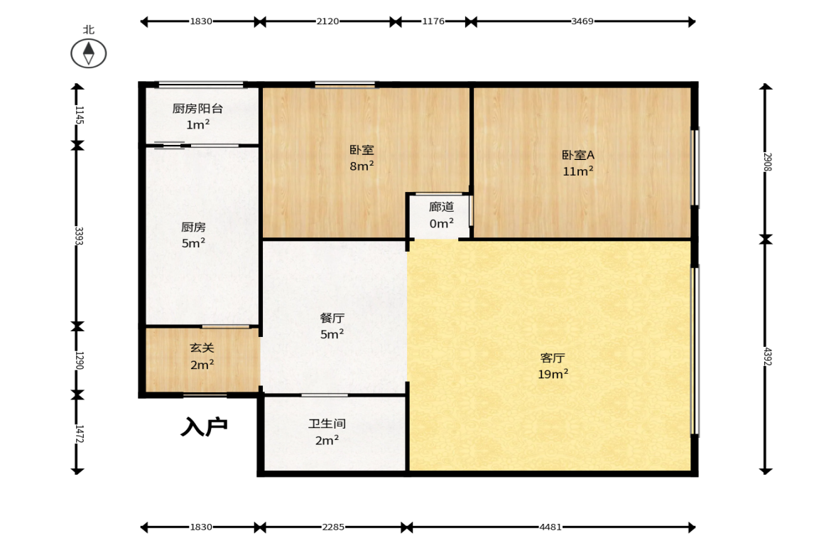 阳光100三期  2室2厅1卫    75.0万户型图