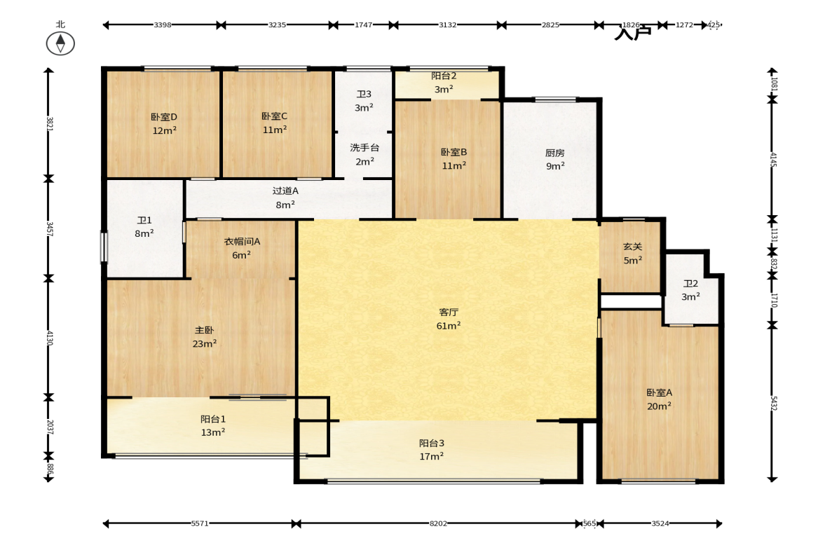 长沙万境潇湘  1室2厅3卫    280.0万户型图
