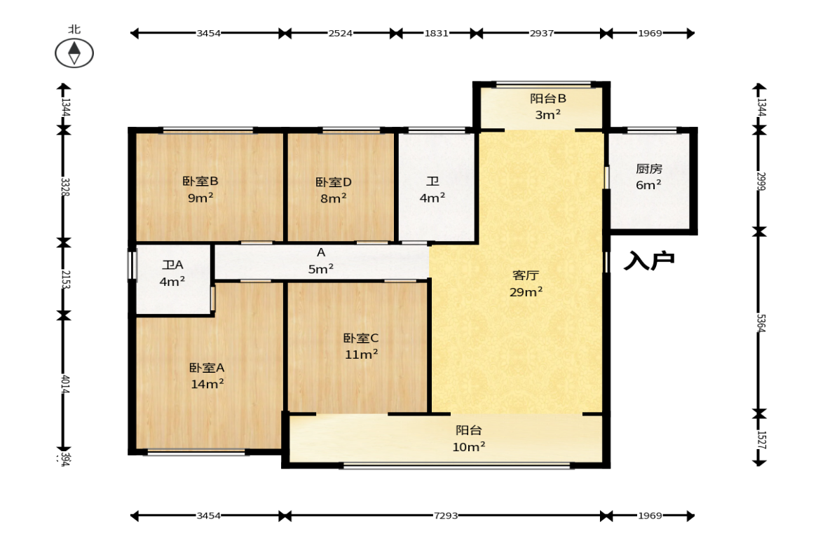 长房悦香山  4室2厅2卫    168.0万户型图