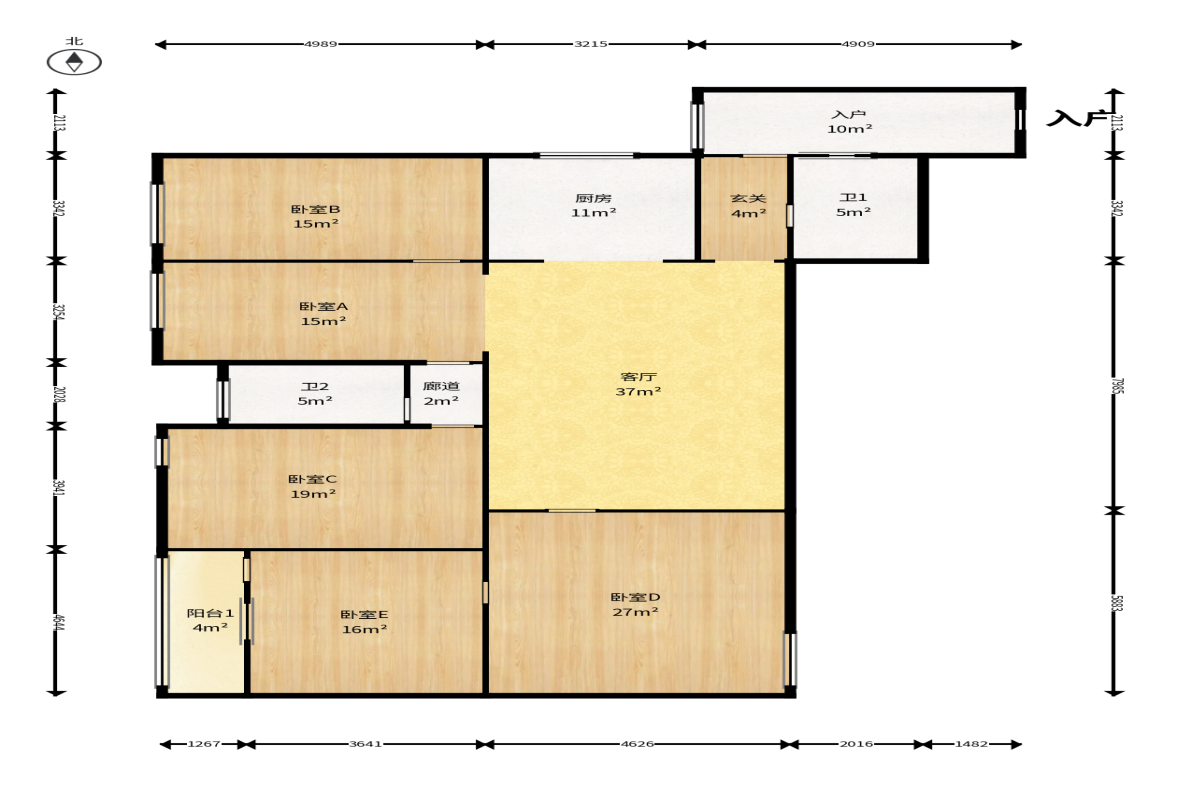 阳光100一期、四五期 1室2厅2卫 123.6万 阳光100一期、四五期 1室2厅2卫 123.6万户型图