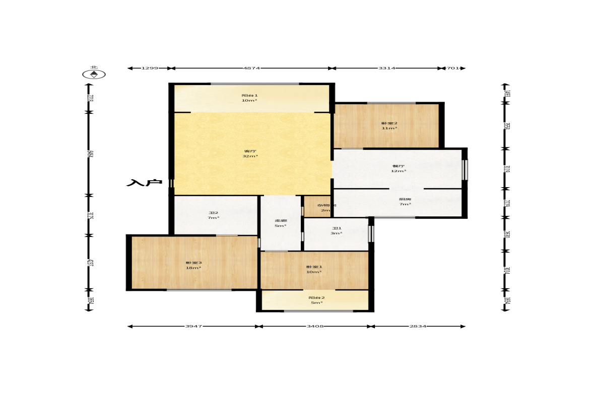 中建桂苑  3室2厅2卫    108.0万户型图