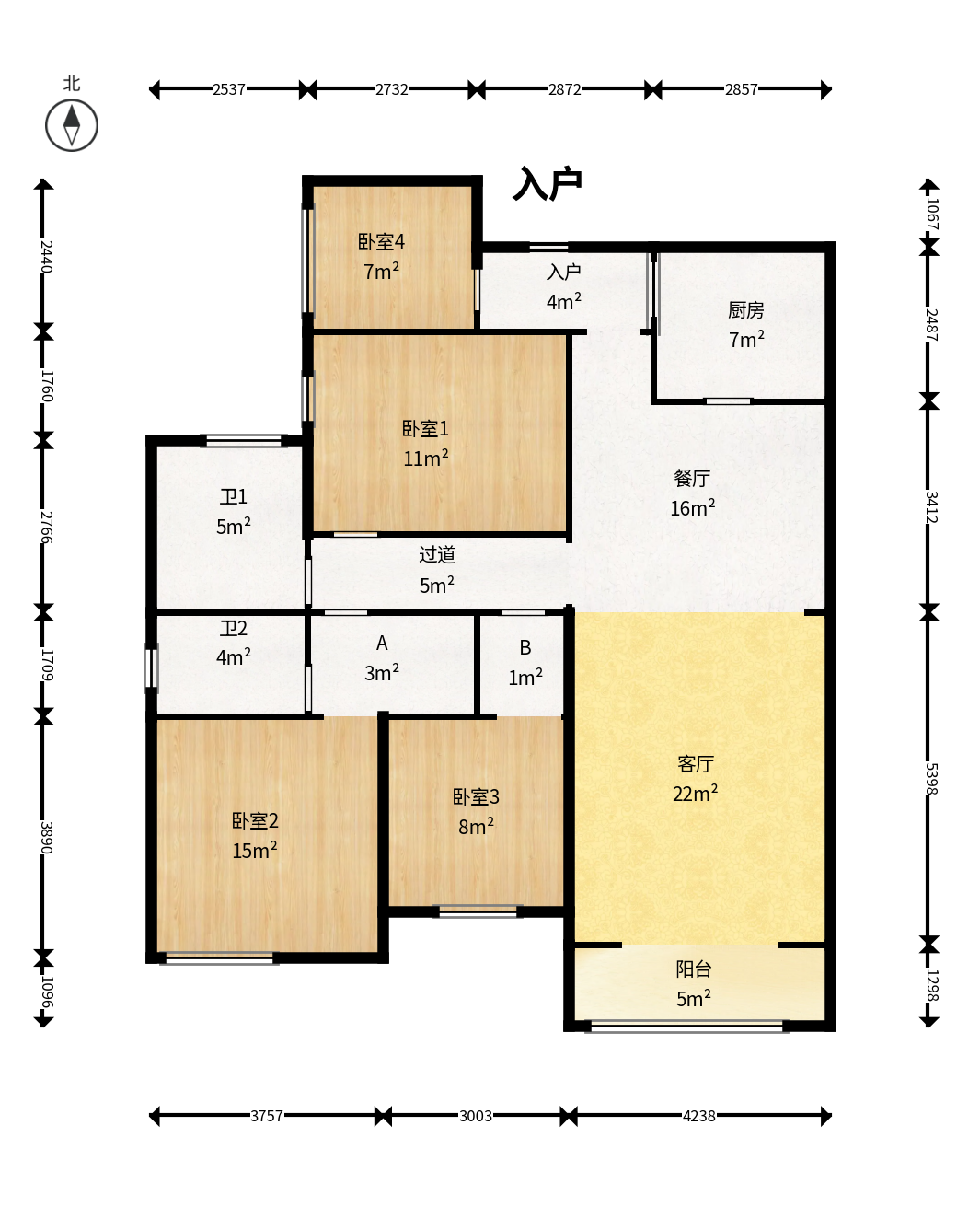 高桥现代商贸城  3室2厅2卫    88.0万户型图