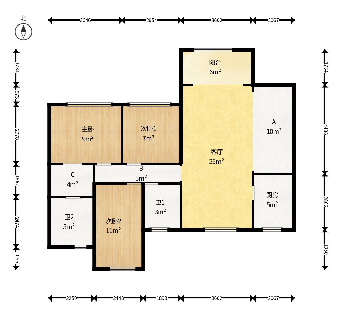 方略城市广场  3室2厅2卫    88.8万户型图