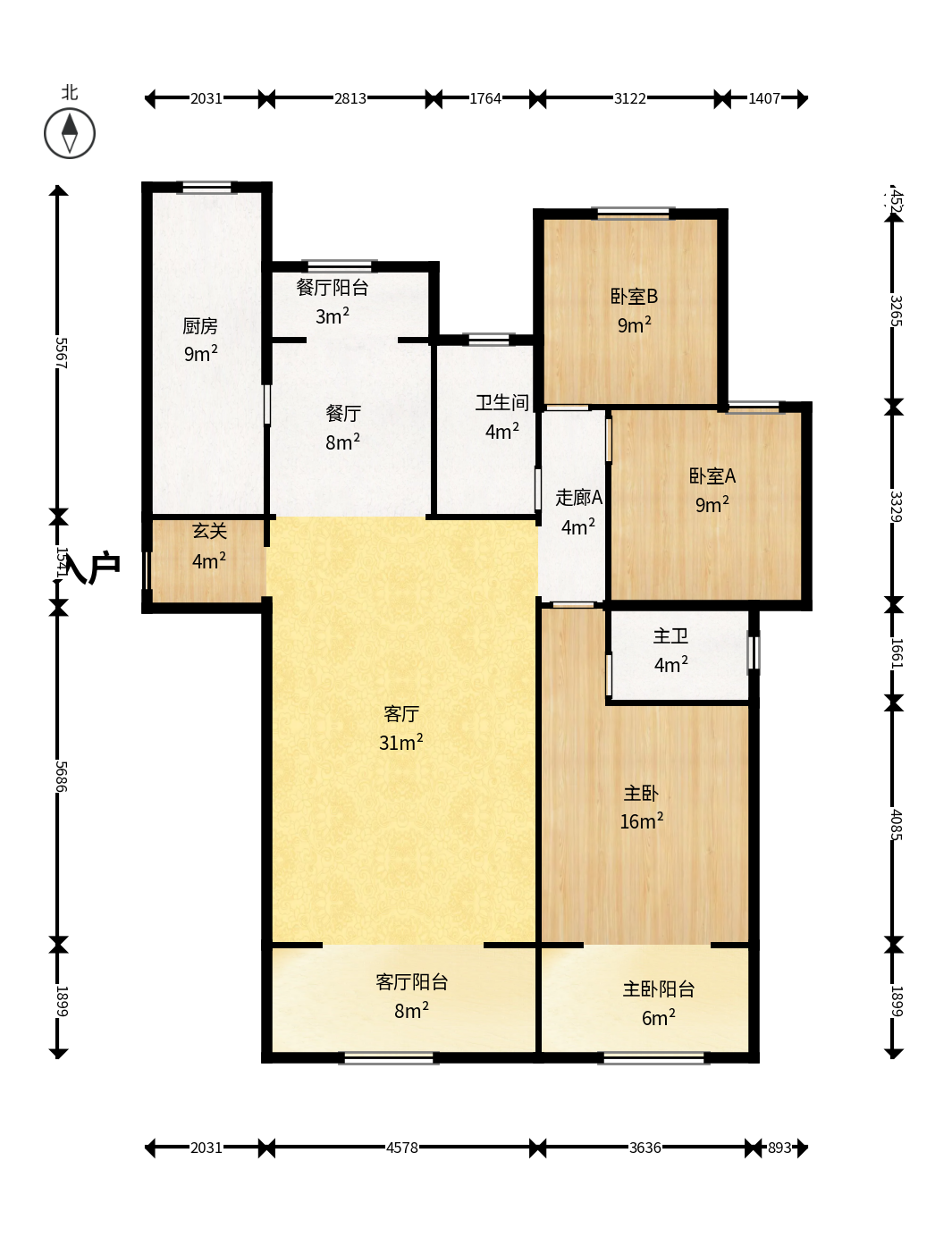 北辰中央公园A区  3室2厅1卫    119.0万户型图