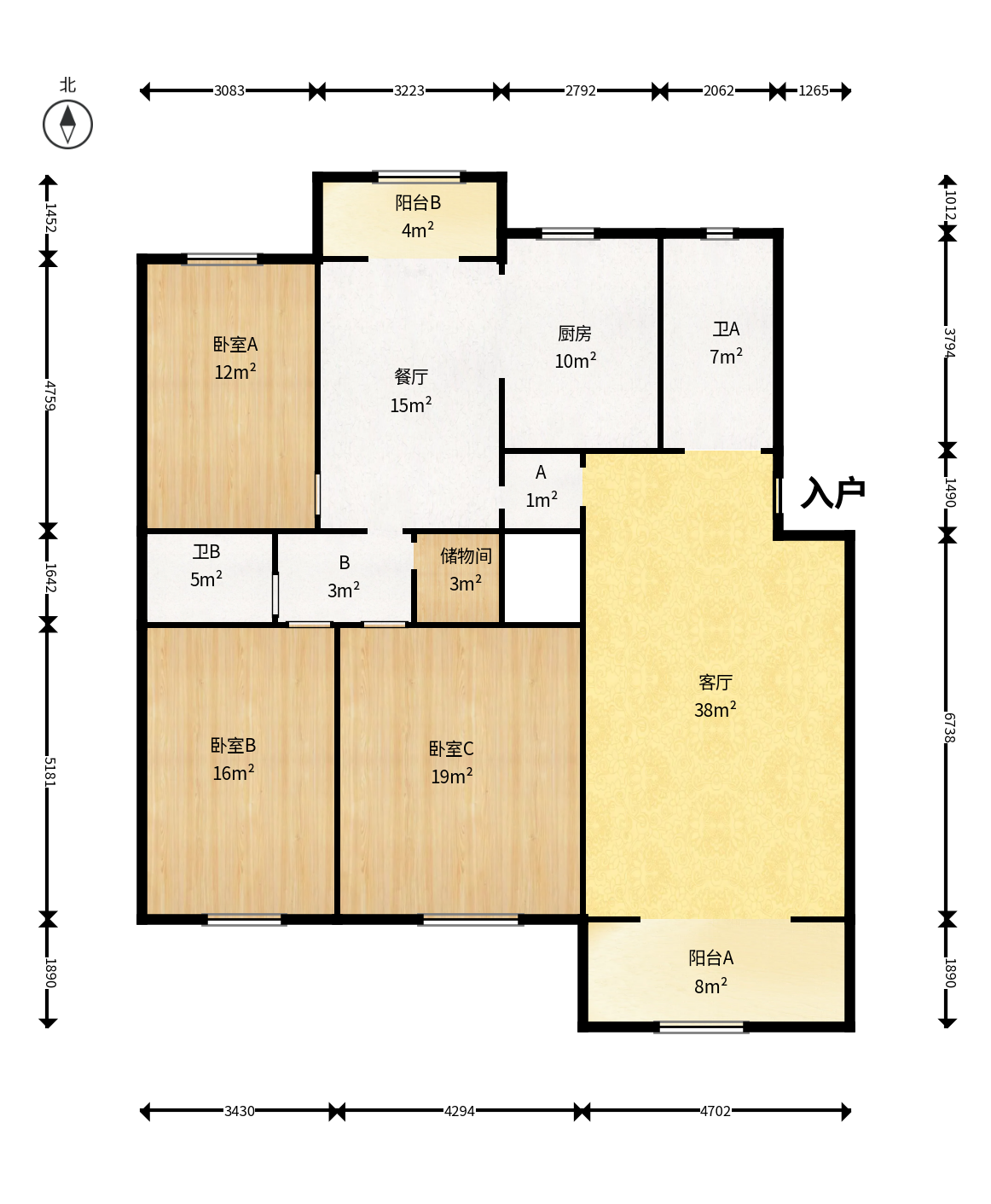 富湘园  3室2厅2卫    132.0万户型图