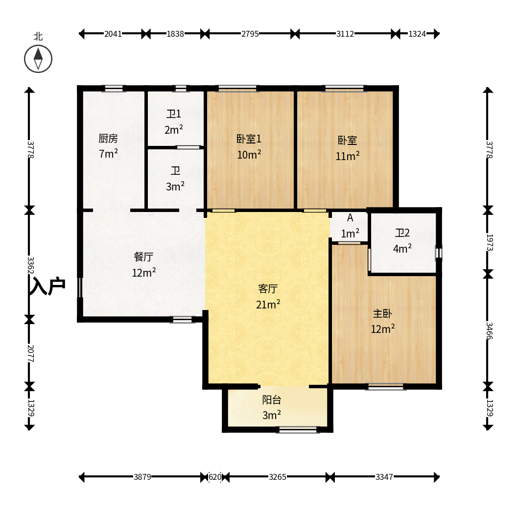 保利香槟国际  3室2厅2卫    99.0万户型图