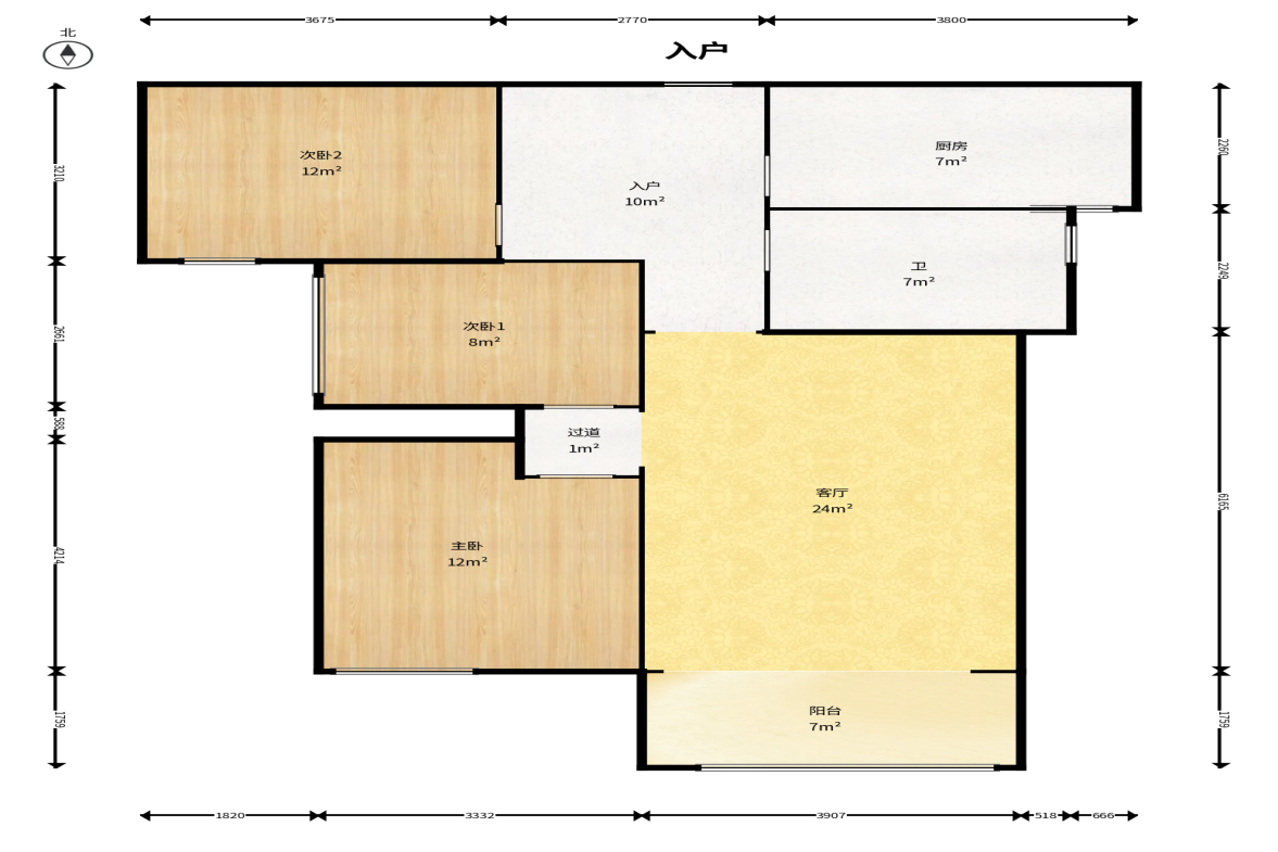 北辰三角洲C2区  3室2厅1卫    128.0万户型图