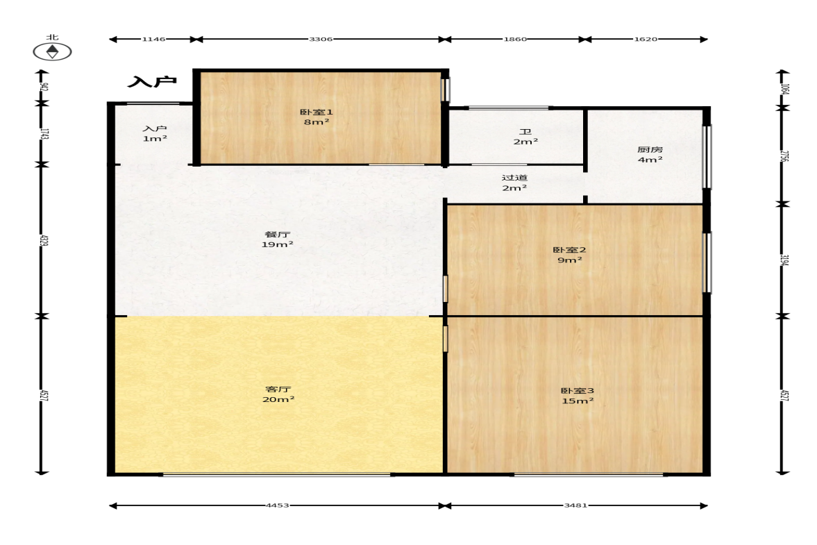 左岸右岸  3室2厅2卫    87.5万户型图