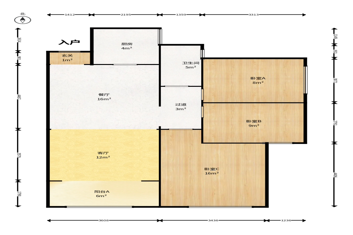 江南华府  3室2厅1卫    85.0万户型图
